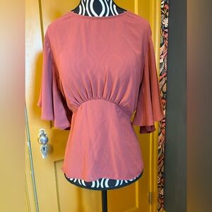 Express Terracotta Blouse Size L w/Flutter Sleeves